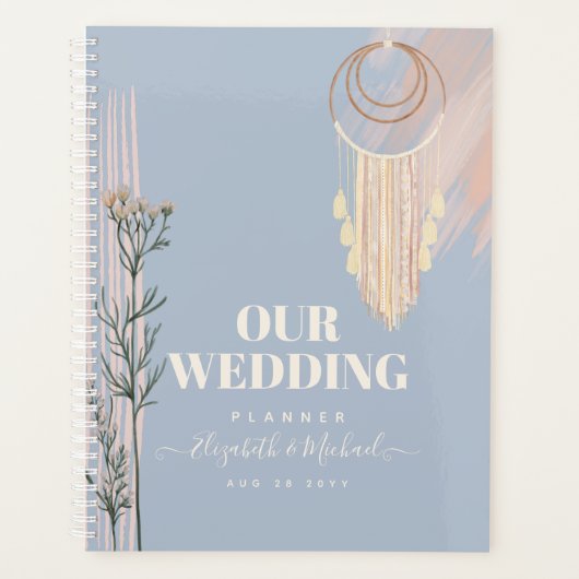 Dusty Blue Peach Boho Wedding Planer (Vorderseite)