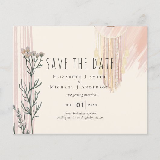 Dusty Blue Peach BOHO Wedding Save the Dates (Vorderseite)