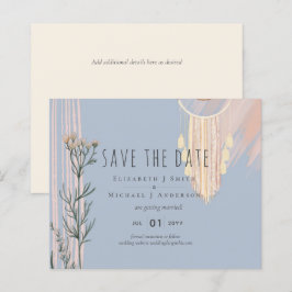 Dusty Blue Peach BOHO Wedding Save the Dates