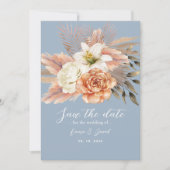 Dusty Blue Peach Floral Boho Wedding Save The Date (Vorderseite)