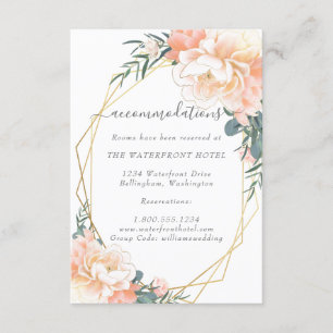 Dusty Blue Peach Floral Gold Hochzeitsunterkunft Begleitkarte