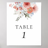 Dusty Blue Peach Floral Tischnummer Poster (Vorne)