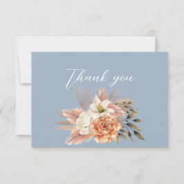 Dusty Blue Peach Floral Wedding Danke Card