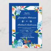 Dusty Blue & Peach Floral Wedding Einladung (Vorne/Hinten)