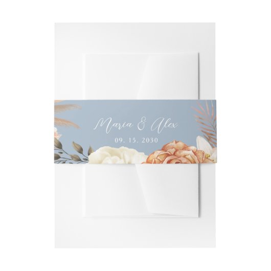 Dusty Blue Peach Floral Wedding Einladungsbanderole (Vorderseite Beispiel)