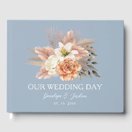 Dusty Blue Peach Floral Wedding Gästebuch