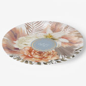 Dusty Blue Peach Floral Wedding Pappteller (Schrägansicht)