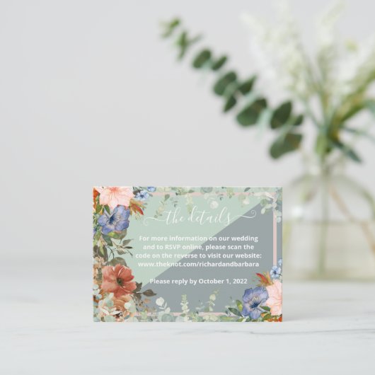 Dusty Blue Peach Green Wedding Begleitkarte (Stehend Vorderseite)