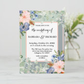 Dusty Blue Peach Green Wedding Einladung (Stehend Vorderseite)