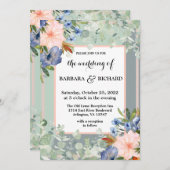 Dusty Blue Peach Green Wedding Einladung (Vorne/Hinten)
