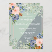 Dusty Blue Peach Green Wedding Einladung (Vorne/Hinten)