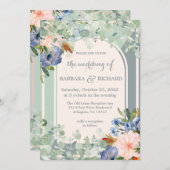 Dusty Blue Peach Green Wedding Einladung (Vorne/Hinten)