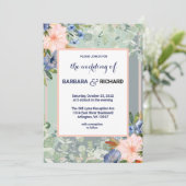 Dusty Blue Peach Green Wedding Einladung (Stehend Vorderseite)