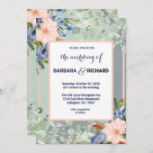 Dusty Blue Peach Green Wedding Einladung (Vorne/Hinten)