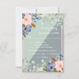 Dusty Blue Peach Green Wedding RSVP Karte