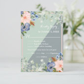 Dusty Blue Peach Green Wedding RSVP Karte (Stehend Vorderseite)