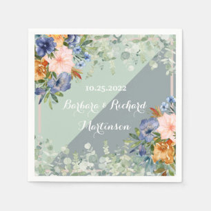 Dusty Blue Peach Green Wedding Serviette