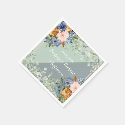 Dusty Blue Peach Green Wedding Serviette (Ecke)