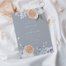 Dusty Blue & Peach Modern Elegante Hochzeit Einladung