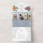 Dusty Blue Peach Pink Foto Hochzeit Einladung (Innen Boden)