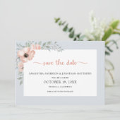 Dusty Blue Peach Wassercolor Floral Save the Date (Stehend Vorderseite)