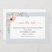 Dusty Blue Peach Wassercolor Floral Save the Date (Vorne/Hinten)