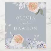 Dusty Blue & Peach Wedding Party oder Verlobung Weinetikett (Einzelnes Label)