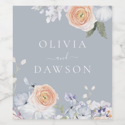 Dusty Blue & Peach Wedding Party oder Verlobung Weinetikett (Einzelnes Label)