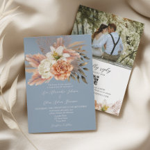 Dusty Blue Peach Wedding QR Einladung