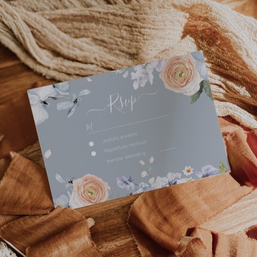 Dusty Blue & Peach Wedding Response RSVP Card