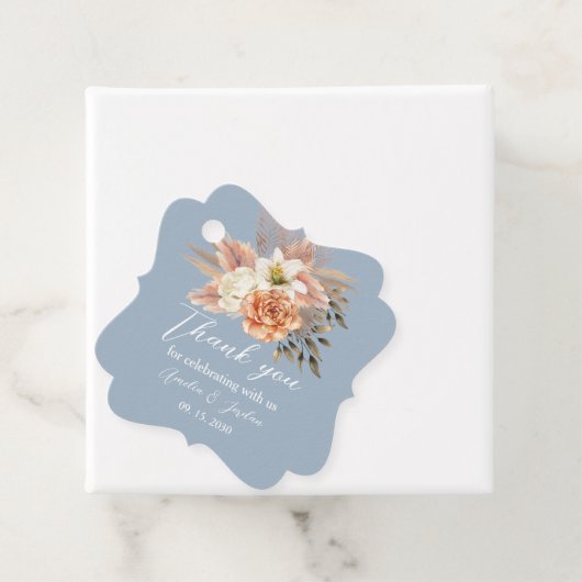 Dusty Blue Peach Wedding Vielen Dank Geschenkanhänger (Beispiel)