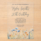 Dusty Blue Peach Wildblumen 30. Geburtstag Acryleinladungen (Vorderseite)