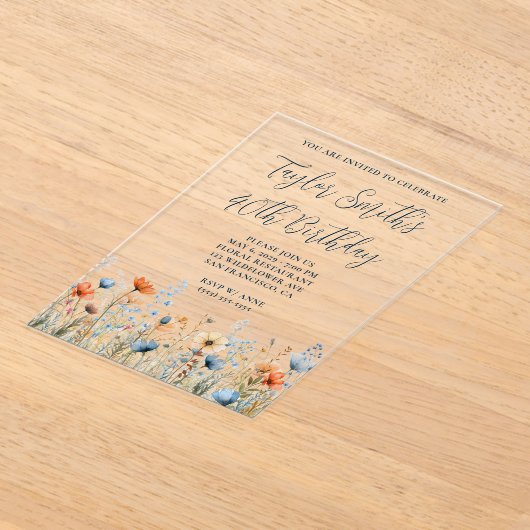 Dusty Blue Peach Wildblumen 40. Acryleinladungen (Ablage )