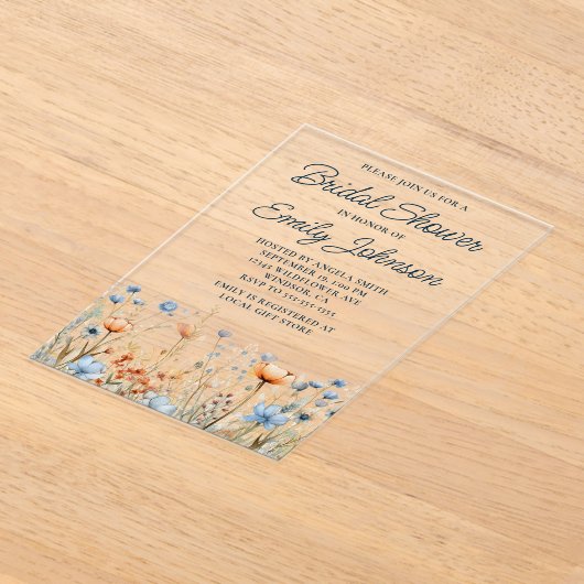 Dusty Blue Peach Wildblumen Brautparty Acryleinladungen (Ablage )