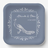 Dusty Blue Peacock Blüh Polterabend Pappteller (Vorderseite)