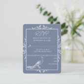 Dusty Blue Peacock Blüh Wedding RSVP Card (Stehend Vorderseite)