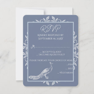 Dusty Blue Peacock Blüh Wedding RSVP Card Karte