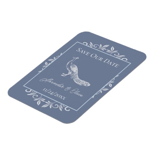 Dusty Blue Peacock Blühe das Datumsfenster speiche Magnet (Linke Seite)