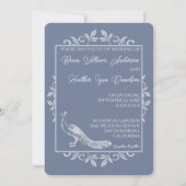 Dusty Blue Peacock Blühe Einladung zur Hochzeit (Vorderseite)