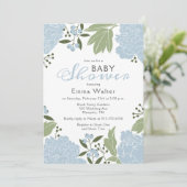 Dusty Blue Peonies Baby Shower Einladung (Stehend Vorderseite)