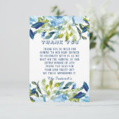 Dusty Blue Peonies Boy Baby Shower Dankeskarte (Stehend Vorderseite)