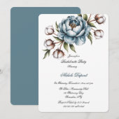 Dusty Blue Peony and Cotton Bachelorette Party Einladung (Vorne/Hinten)