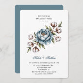 Dusty Blue Peony and Cotton Engagement Party Einladung (Vorne/Hinten)
