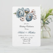Dusty Blue Peony and Cotton Wedding Celebration Einladung (Stehend Vorderseite)