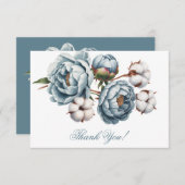 Dusty Blue Peony and Cotton Wedding Dankeskarte (Vorne/Hinten)