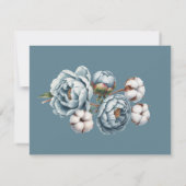 Dusty Blue Peony and Cotton Wedding RSVP Karte (Rückseite)