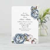 Dusty Blue Peony and Cotton Wedding Shower Einladung (Stehend Vorderseite)