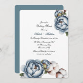 Dusty Blue Peony and Cotton Wedding Shower Einladung (Vorne/Hinten)