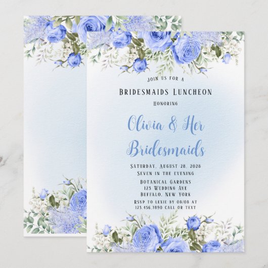 Dusty Blue Peony Blossom Bridesmaids Luncheon Einladung (Vorne/Hinten)