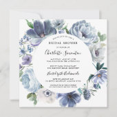 Dusty Blue Peony Floral Brautparty Square Einladung (Vorderseite)
